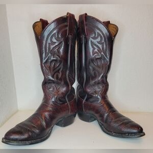 Tony Lama Lonestar Calf Skin Western Burgundy Cowboy Boots Men's 8.5D USA‎